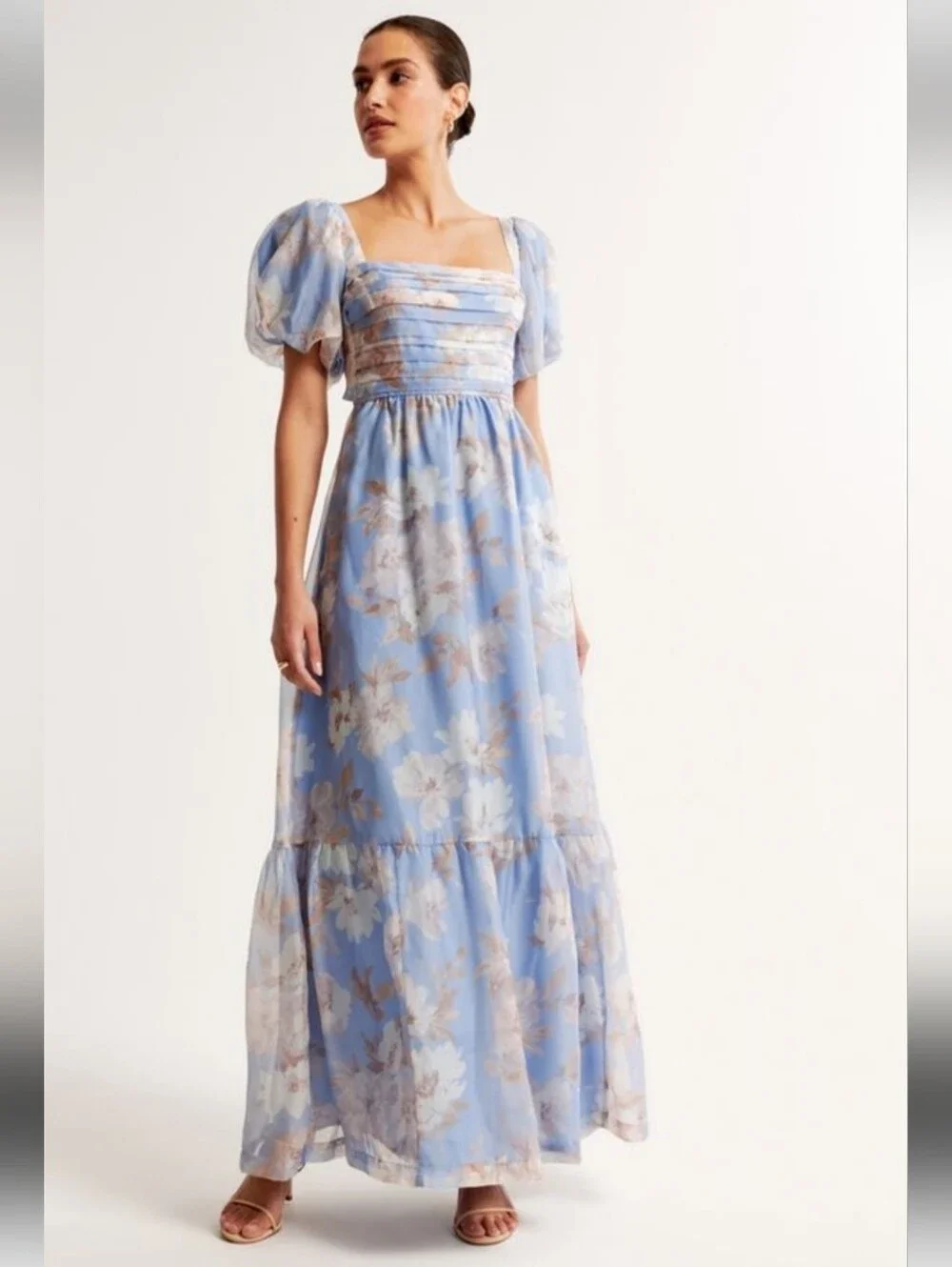 NWT Abercrombie Emerson Drama Bow-Back Maxi Dress Blue Floral Organza S